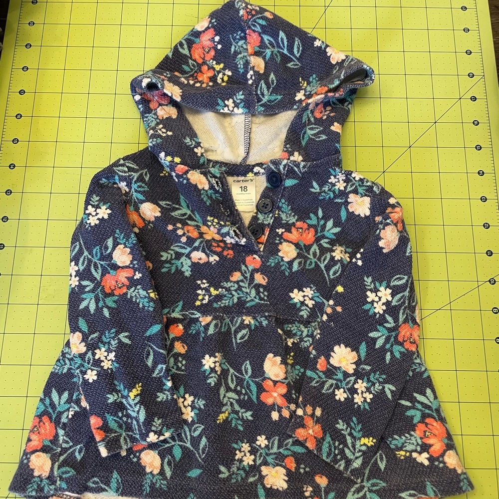 Carter's Floral Hoodie - Blue and Multicolor